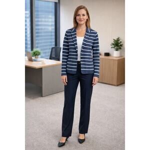 Talbots Stretch Blazer Jacket Size Small Petite Crest Button Pockets Blue Career